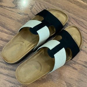 Black and beige sandals, never worn